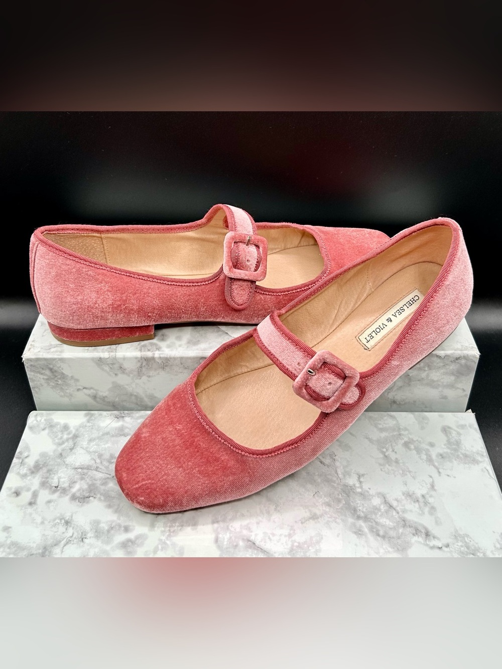 CHELSEA & VIOLET Mary Jane - Pin Velvet Flats. Size 9